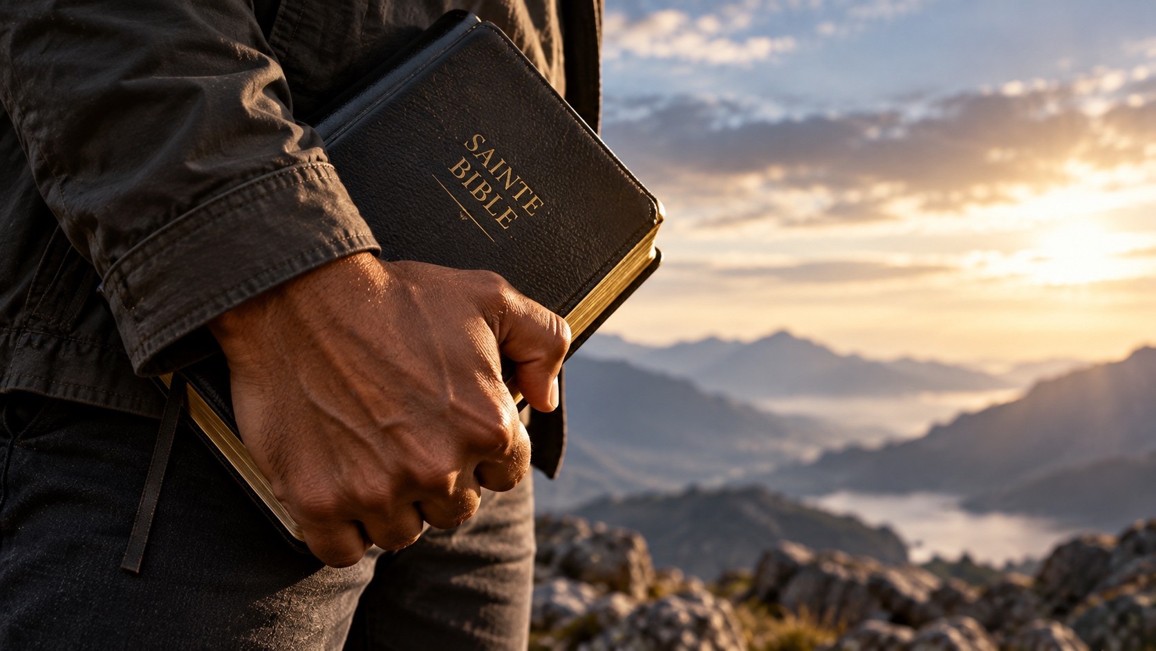 Une main tenant fermement une Bible contre soi, illustrant la détermination à demeurer attaché à la vérité de la Parole de Dieu face aux doutes et aux oppositions.